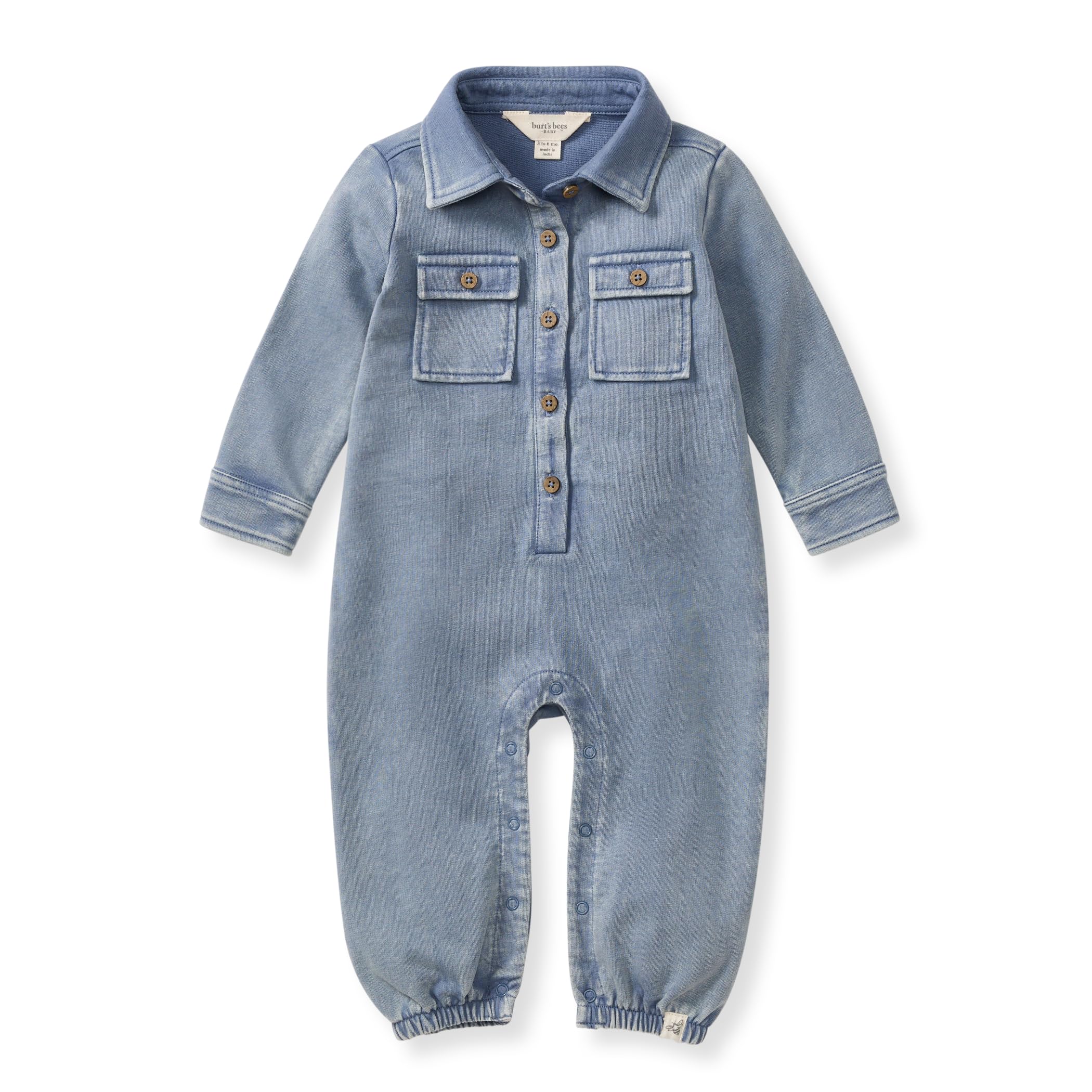 Burt's Bees Baby Boys Jumpsuit, 100% Organic Cotton One-piece, Long Sleeve Button Down Coverall