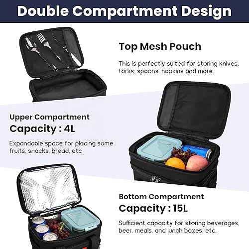 Miniatura 4 de Lonchera táctica de 19L para hombres, bolsas de almuerzo aisladas resistentes para adultos, ampliable, doble cubierta, a prueba de fugas, bolsa de