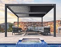 Vista 68 de PURPLE LEAF 94AS - Pérgola pequeña de aluminio compacto de 10 x 12 pies con techo rígido con listones ajustables para patio, cubierta de terraza