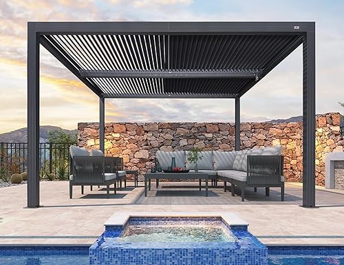 Miniatura 41 de PURPLE LEAF 94AS - Pérgola pequeña de aluminio compacto de 10 x 12 pies con techo rígido con listones ajustables para patio, cubierta de terraza