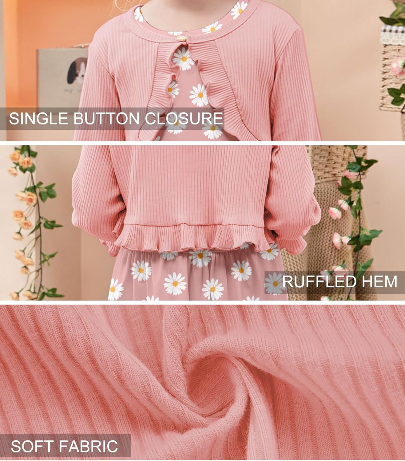 Toddler Girl Sleeveless Dresses and Long Sleeve Ruffle Cardigan 2 Piece Fall Outfits for 2-8T - Image 6