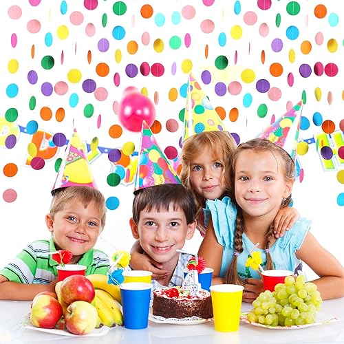 Miniatura 5 de RUBFAC 5 guirnaldas de papel coloridas para decoración de fiesta, puntos circulares colgantes de arco iris para cumpleaños, bodas, baby shower,