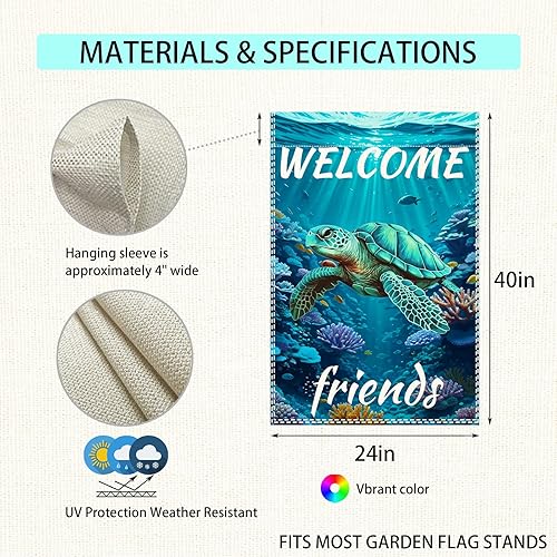 Miniatura 2 de Bandera de casa de tortuga marina de 28 x 40 pulgadas, doble cara, bandera de arpillera de océano tropical de bienvenida de verano, decoración