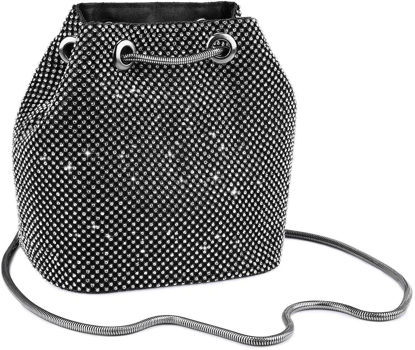 RajoNN Damen-Abendhandtaschen, Tasche, Strass-Clutch, Umhängetasche, Kettentasche, Hochzeit, Party, Disco (Silber) (Gold)
