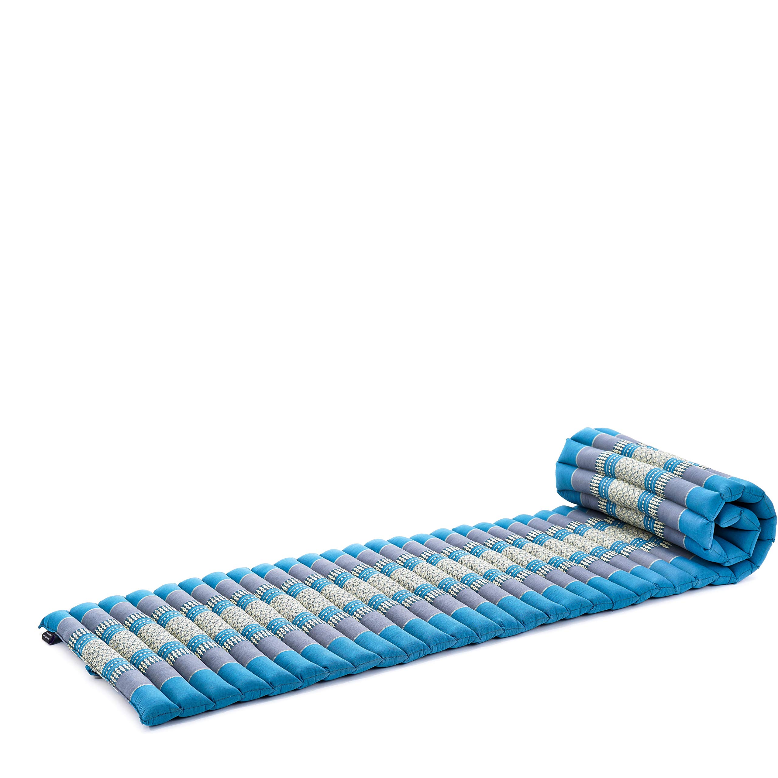Leewadee - Foldable Floor Mattress - Japanese Roll Up Futon -Trifold Tatami Mat- Guest Floor Bed - Camping Mattress - Thai Massage Mat, Kapok Filled, 75 x 20 inches, Light Blue