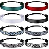 Sintege 8 Pcs Woman Elastic Headband Adjustable Non Slip Velvet Lined Headbands Solid Color Boho Hair Bands for Women Sport Yoga Work Makeup Stylish Hairband(Classic Style)
