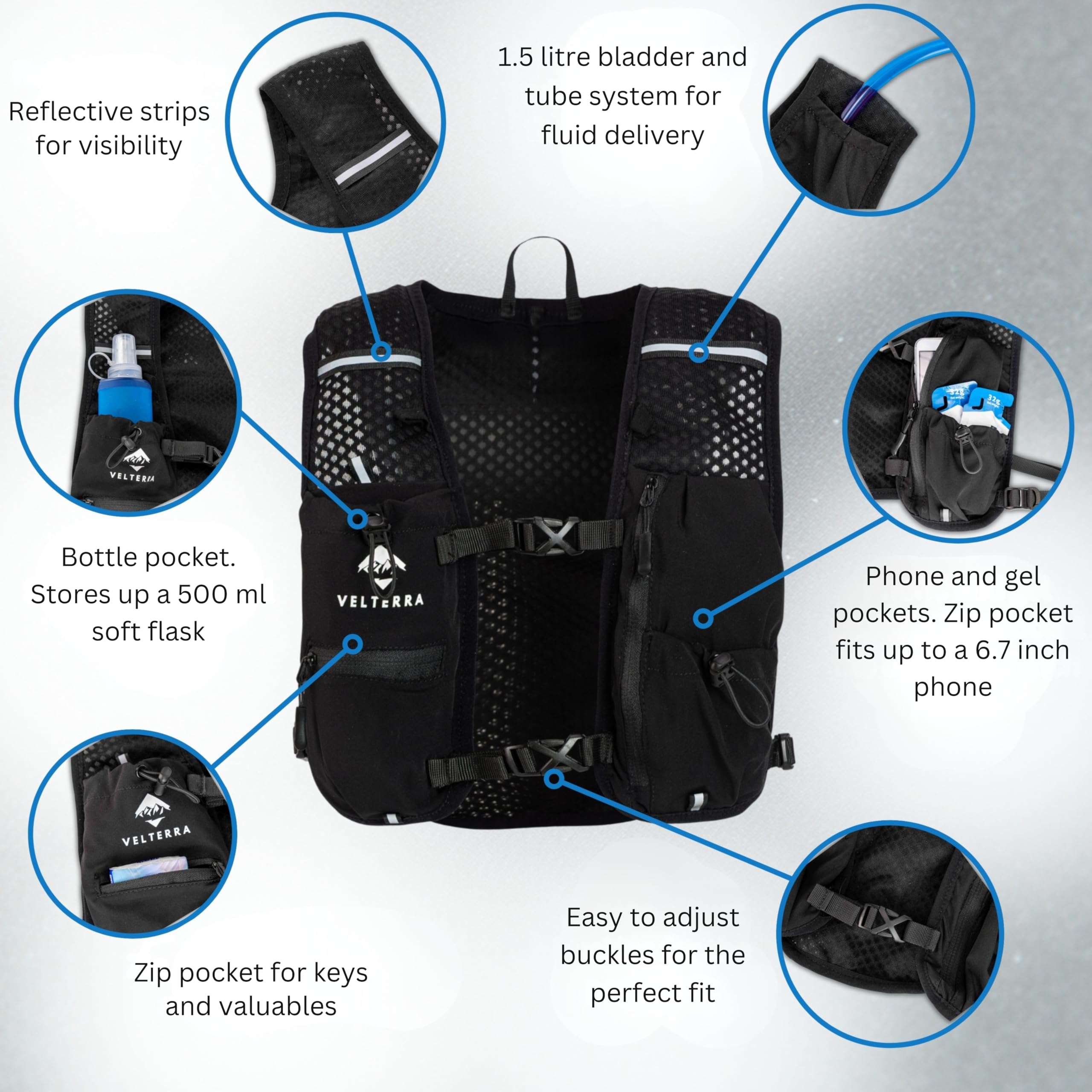 Running Vest with 1.5L Hydration Bladder – Lightweight Hydration Backpack for Men & Women – Visible Water Level Window – Reflective, Adjustable, Trail & Marathon Ready - 5