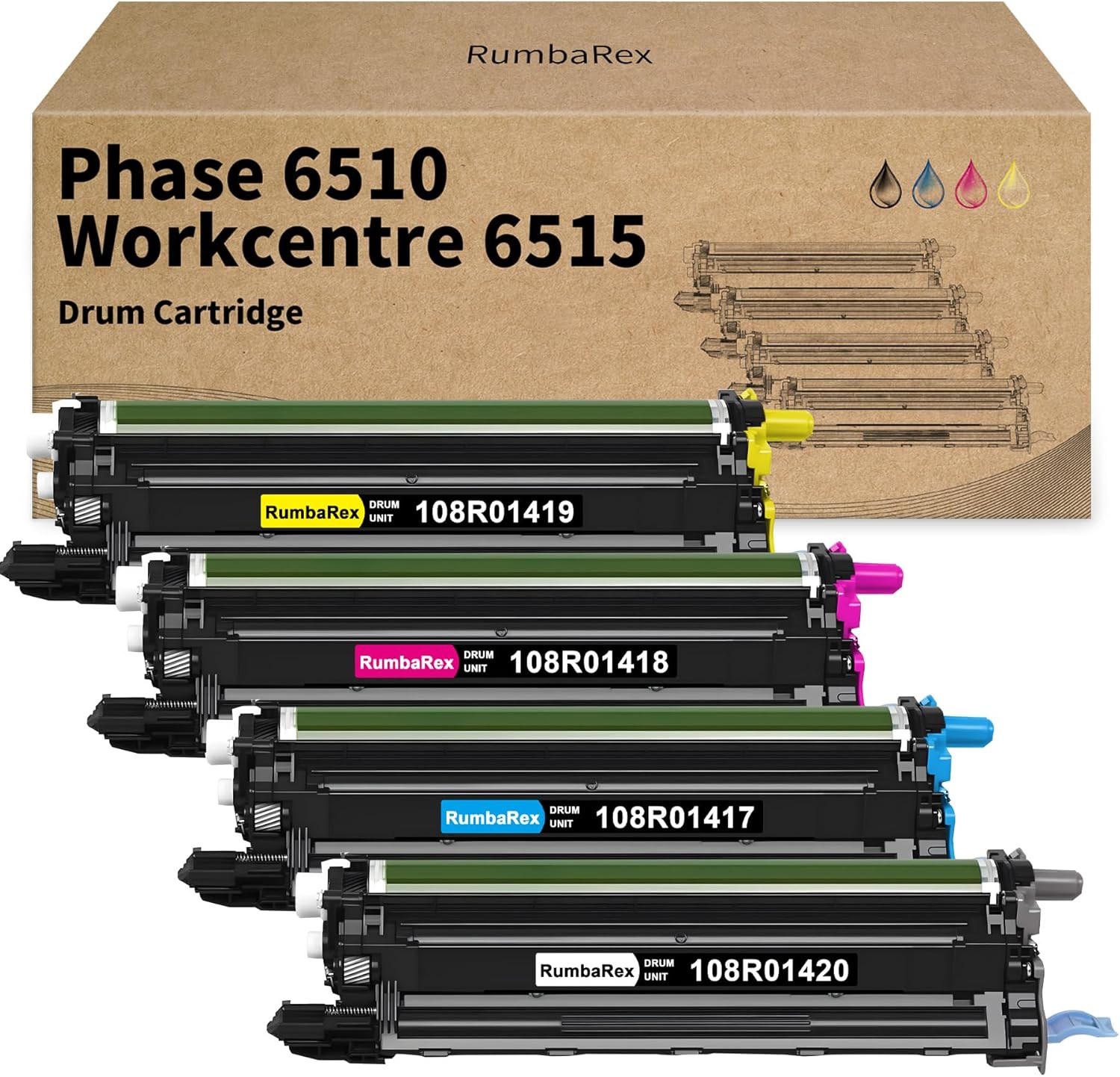 Phaser 6510 WorkCentre 6515 Drum Cartridge 108R01417 108R01418 108R01419 108R01420 Drum Unit Replacement for Xerox Phaser 6510 WorkCentre 6515 Printer Drum 4-Pack (BK/C/M/Y)