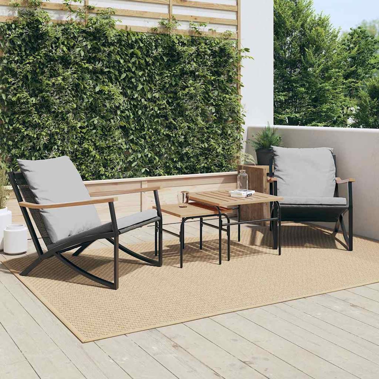 Sedie da giardino con cuscino, 2 pezzi, resistenti, impermeabili e resistenti ai raggi UV, in acciaio verniciato a polvere, nero, 65,5 x 79,5 x 68 cm, per terrazza e giardino