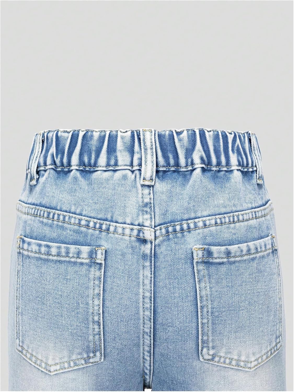 WDIRARA Girl's Rhinestone Elastic Waist Cargo Jeans Casual Baggy Wide Leg Denim Pants - Image 4