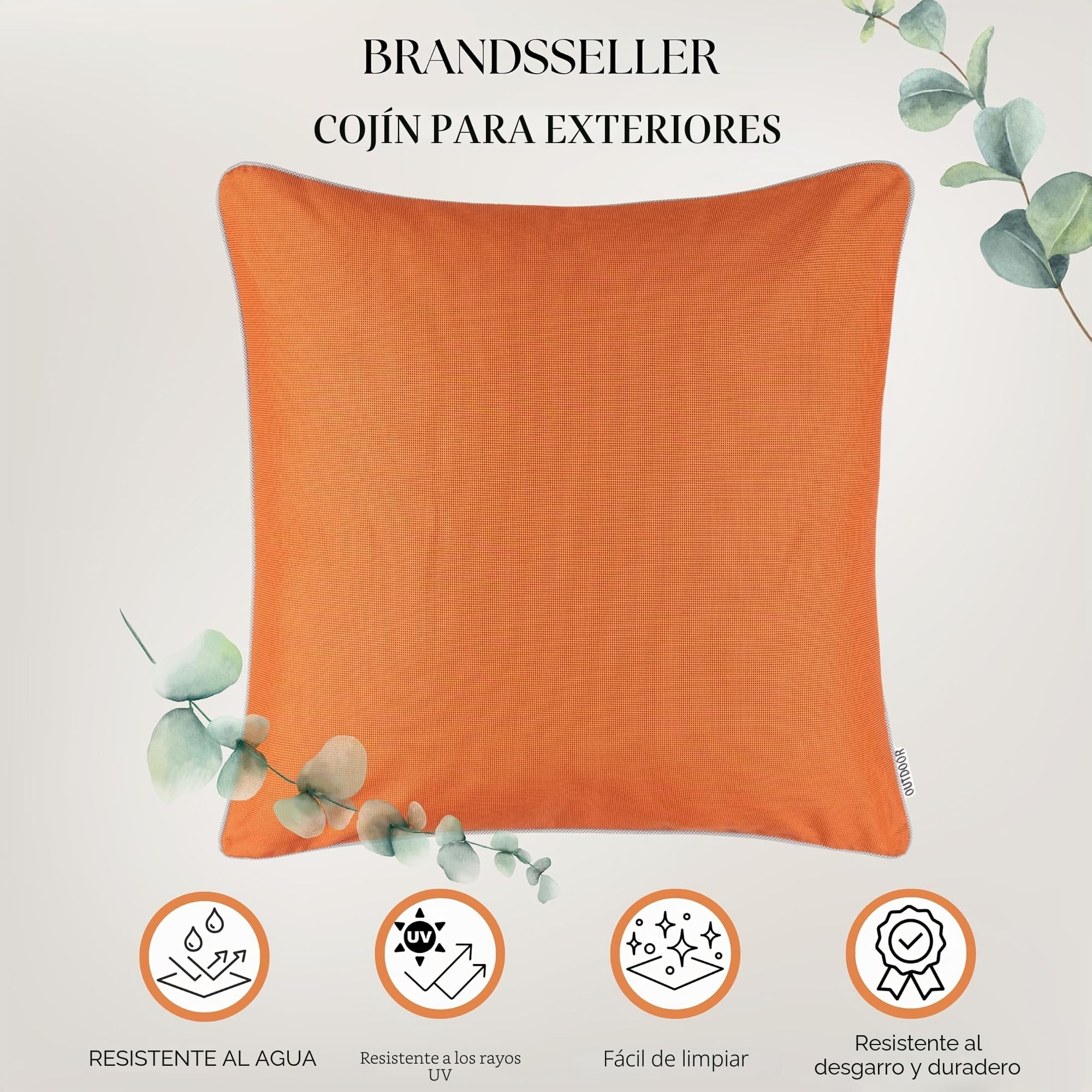 Set de 4 Cojines de Exterior Brandsseller 45x45 cm – Cojines Decorativos Impermeables con Ribete – Resistentes a la Intemperie para Jardín, Sofá, Balcón y Terraza – Naranja