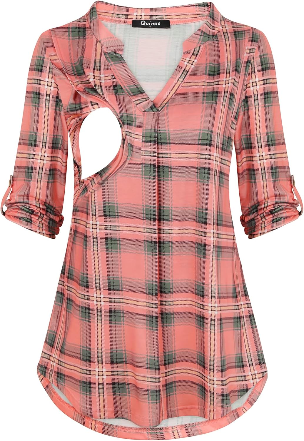 Quinee Nursing Tops for Breastfeeding Maternity 3/4 Rolled Sleeve Breastfeeding Shirts for Women
