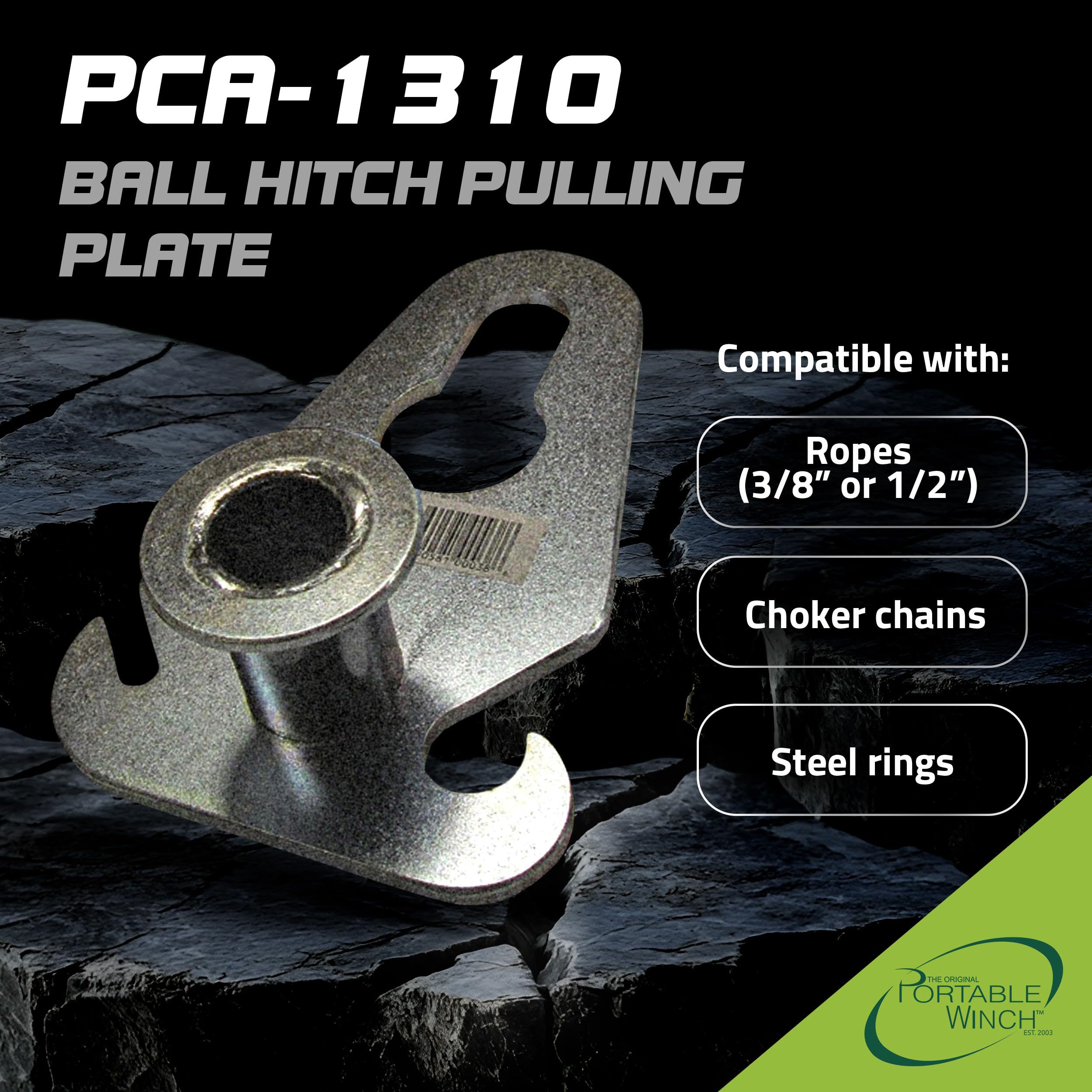 Portable Winch PCA-1310 - Placa de tracción de enganche de bola, compatible con cono deslizante, cadena de gargantilla, para troncos, transporte, remolque y aparejos