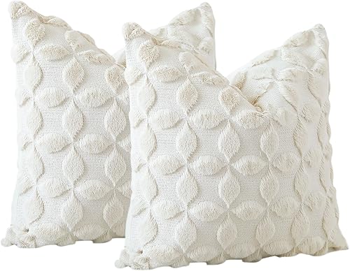 Miniatura 8 de Artscope Juego de 2 fundas de cojín decorativas de lana sintética suave de 20 x 20 pulgadas, fundas de cojín cuadradas de terciopelo de felpa estilo