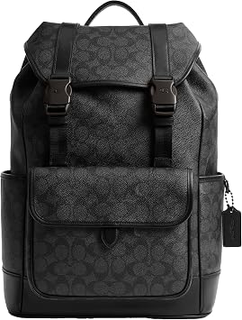 Coach Mens League Flap Backpack, Charcoal Signature, One Size