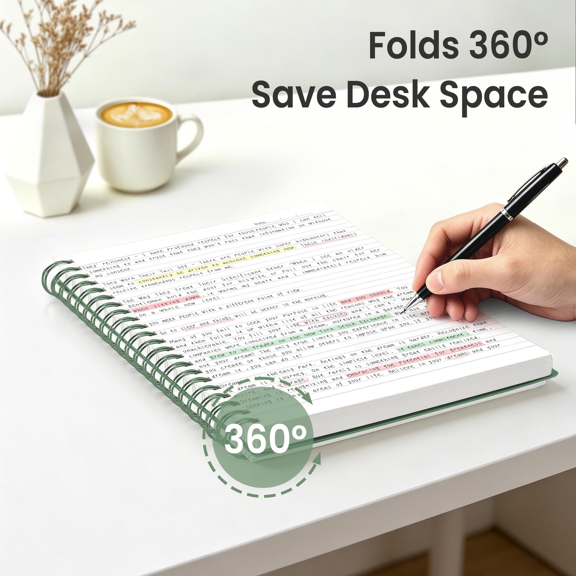 EMSHOI B5 - Cuaderno universitario rayado en espiral, grande de 19 x 26 cm, 300 hojas/150 páginas, papel grueso de 100 g/m², tapa dura impermeable, diario de escritura unisex para trabajo, oficina y