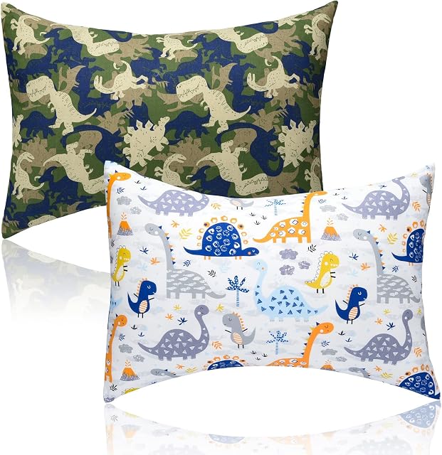 SUSSURRO Cot Bed Pillow Cases, 2 Pack 100% Cotton Small Pillows for Bed, Baby Pillow 12 Months Plus, 49 x 36cm Toddler Pillow Cases for Boy and Girl Bedding (Dinosaurs)
