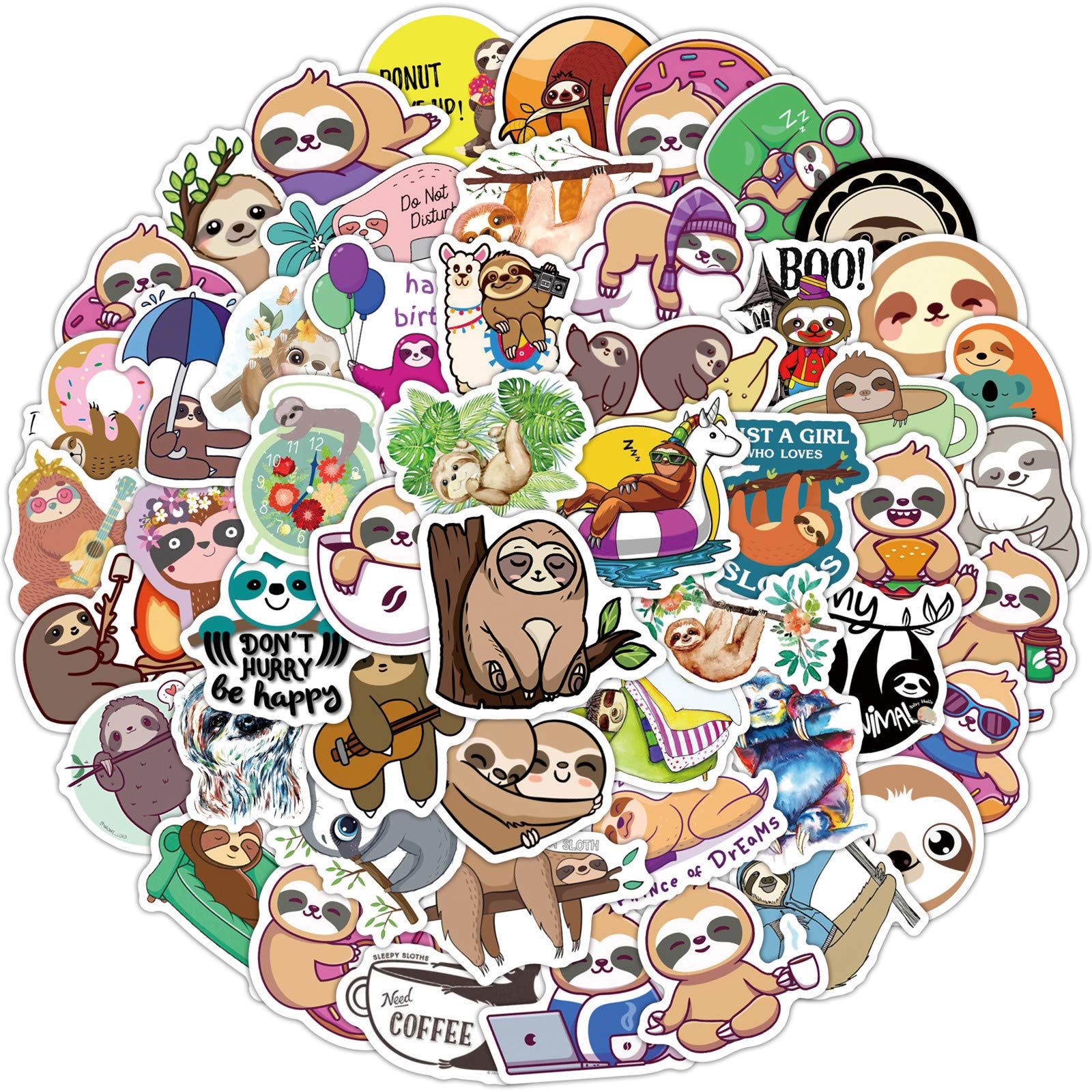LYunMu 100 pegatinas para niños con diseño de animales de perezoso, para botella de agua, monopatín, equipaje, adhesivo para teléfono, pegatinas para adultos, adolescentes, niñas