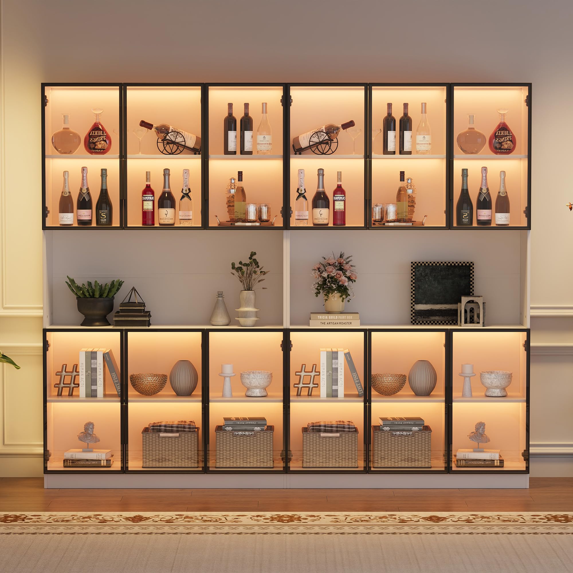 Generisch Vitrina de pie blanca de 240 cm con 12 puertas de cristal y control por aplicación