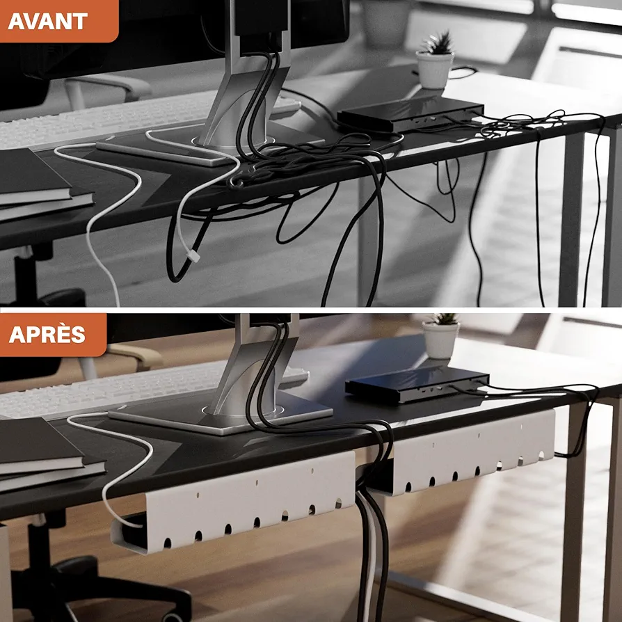Passe-câbles Magnétique Pour Bureau - Goulotte Cache-câbles 55cm Noir - Gestion Jusqu'à 8 Câbles Sans Perçage