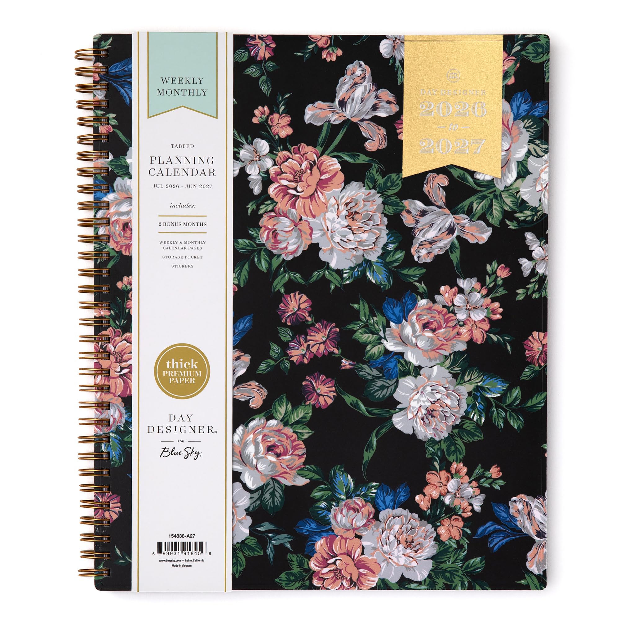 Blue Sky 2026-2027 Weekly & Monthly Academic Planner, 8.5"x11", Rose Garden