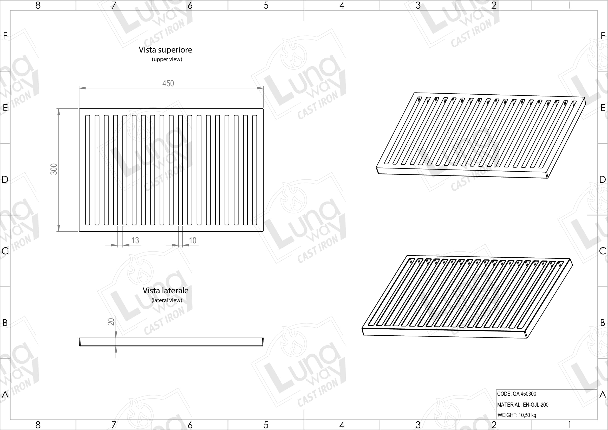 45 x 30 x 2 cm - Griglia in ghisa per raccolta cenere e barbecue | Dimensioni | Ottimizza tiraggio camino e stufa | Resistente alte temperature