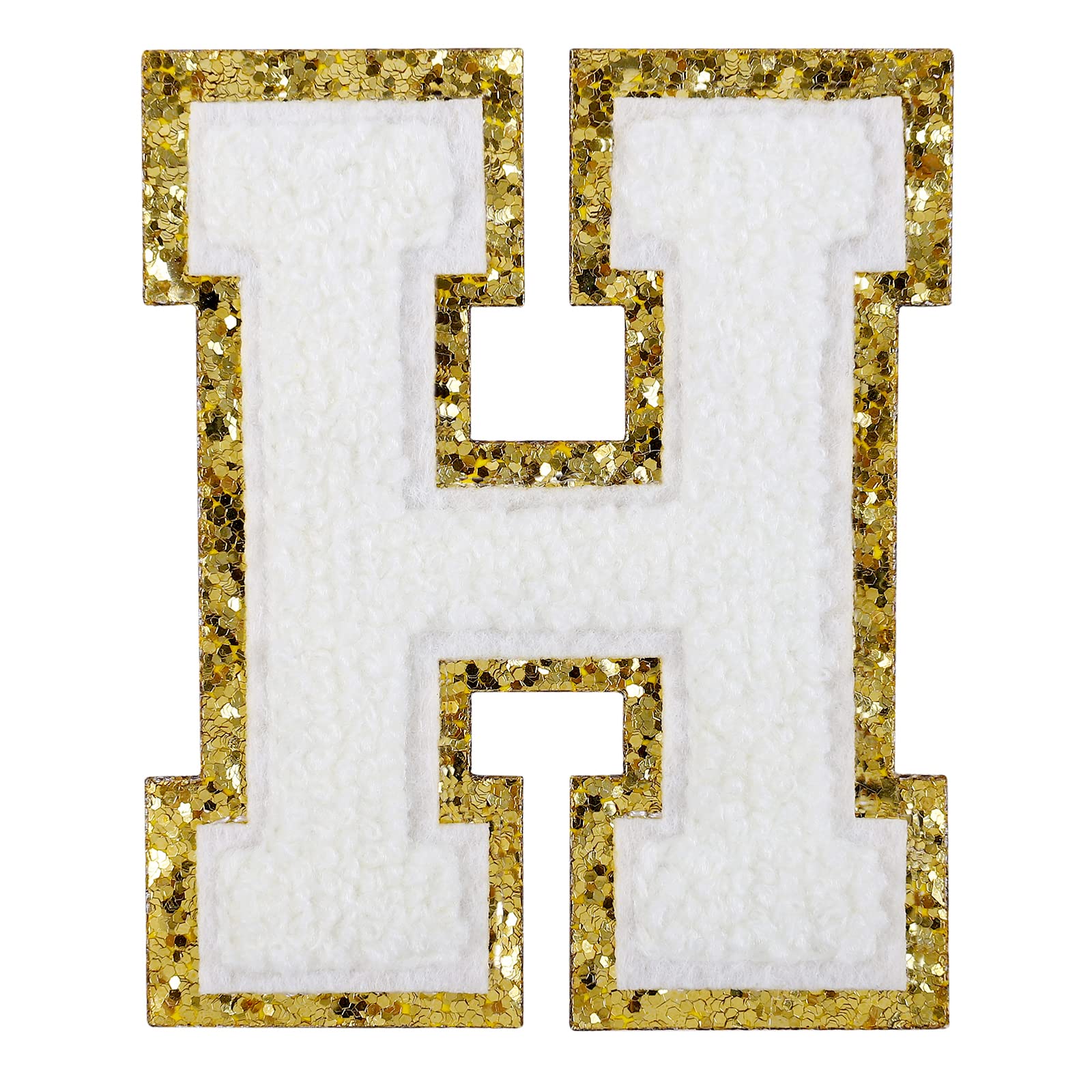 6 Pcs Iron on Letters Varsity Chenille Letter Patches Iron on Patches Decorative Repair Appliques Sew On Patches for Clothing Jackets (White H)