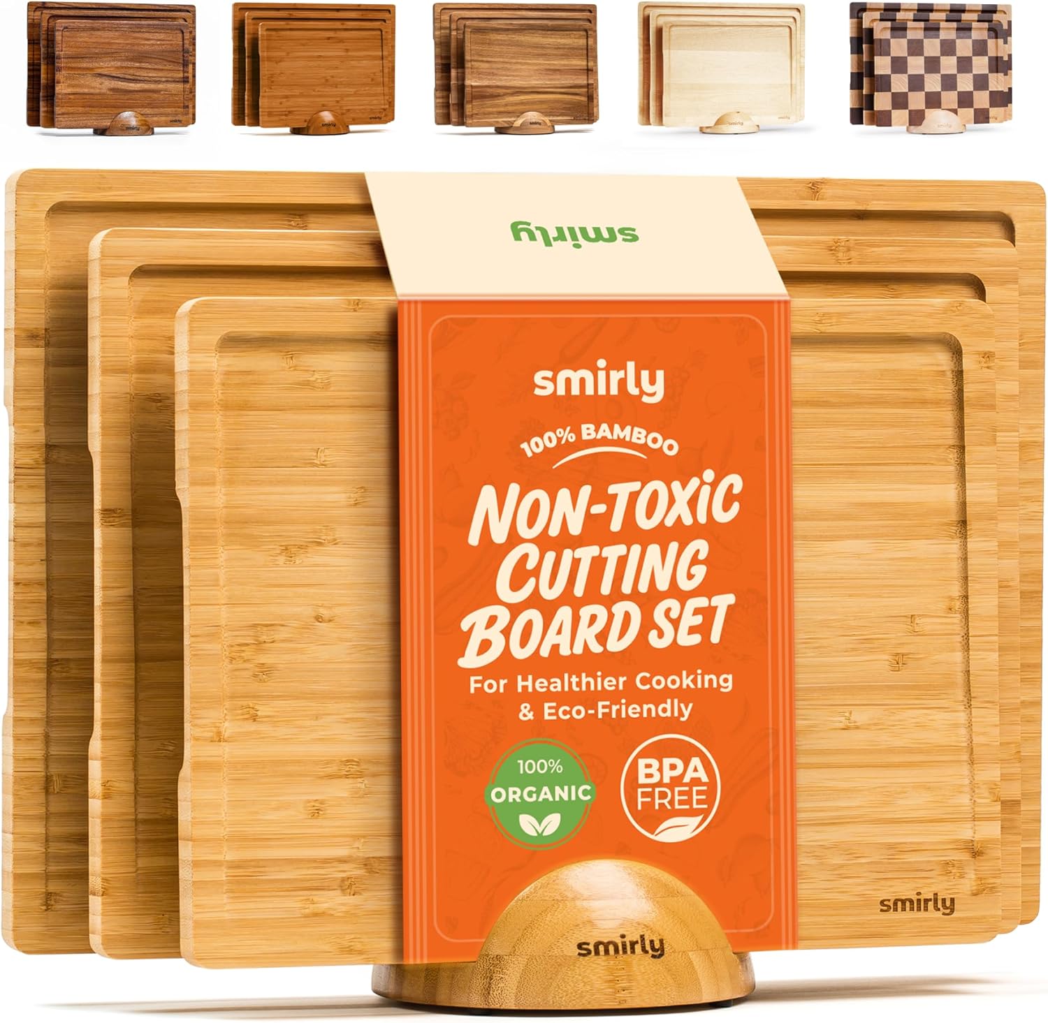 SMIRLY Wooden Cutting Boards For Kitchen Meal Prep & Serving - Bamboo Cutting Board Set with Holder, Charcuterie & Chopping Board, Wooden Cutting Board Set, Kitchen Gadgets SMIRLY Wooden Cutting Boards For Kitchen Meal Prep & Serving - Bamboo Cutting Board Set with Holder, Charcuterie & Chopping Board, Wooden Cutting Board Set, Kitchen Gadgets