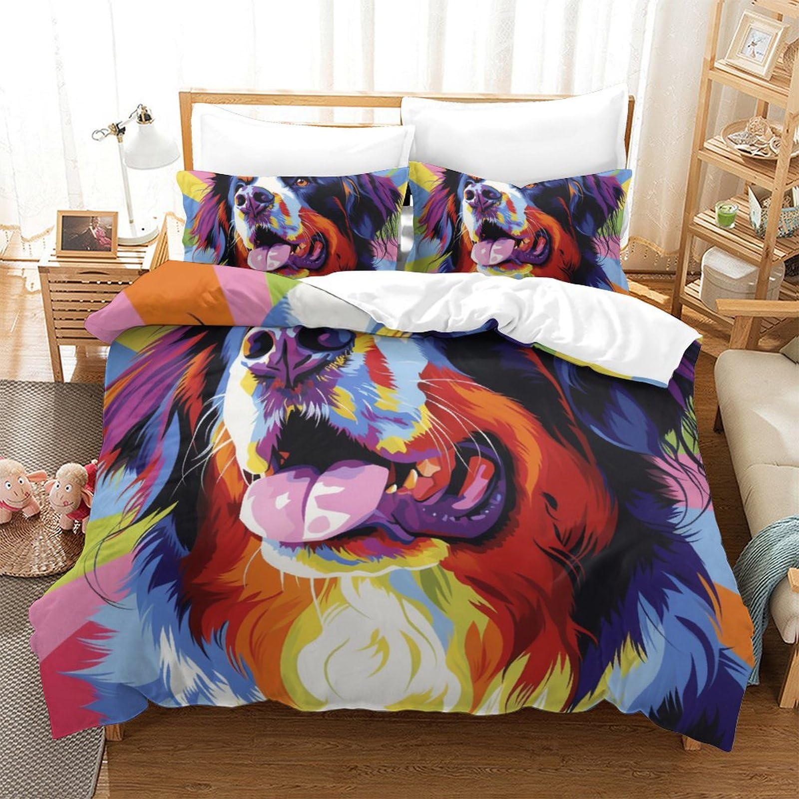 Housse de couette Bernese Mountain 3D King 220x240cm en microfibre avec ses taies d'oreiller