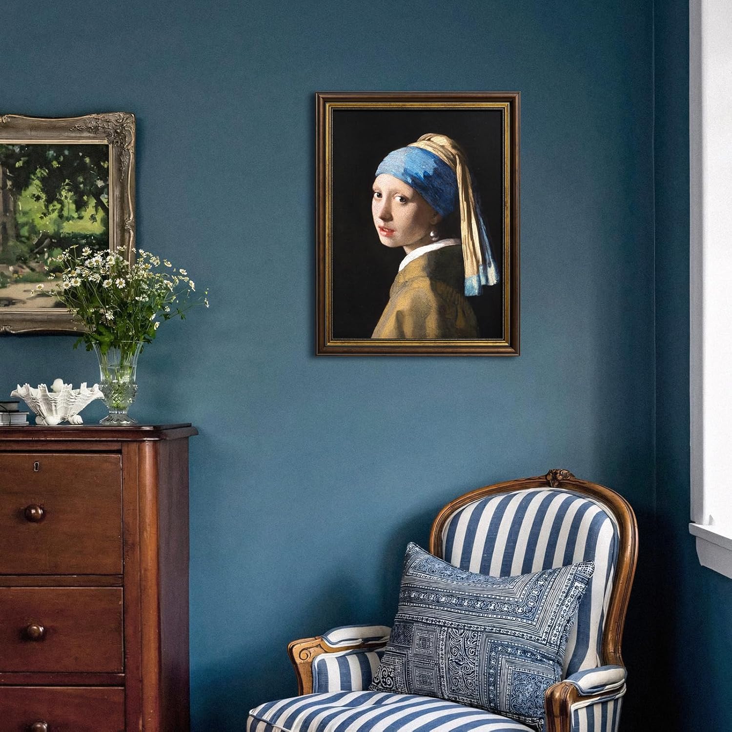 DAJONART Vintage Gold Framed Wall Art for Living Room, The Girl with a Pearl Earring Canvas Print with Reusable Gold Frame, Vintage Portrait Wall Decor for Rustic Cottage Retro Home, 14"x18"