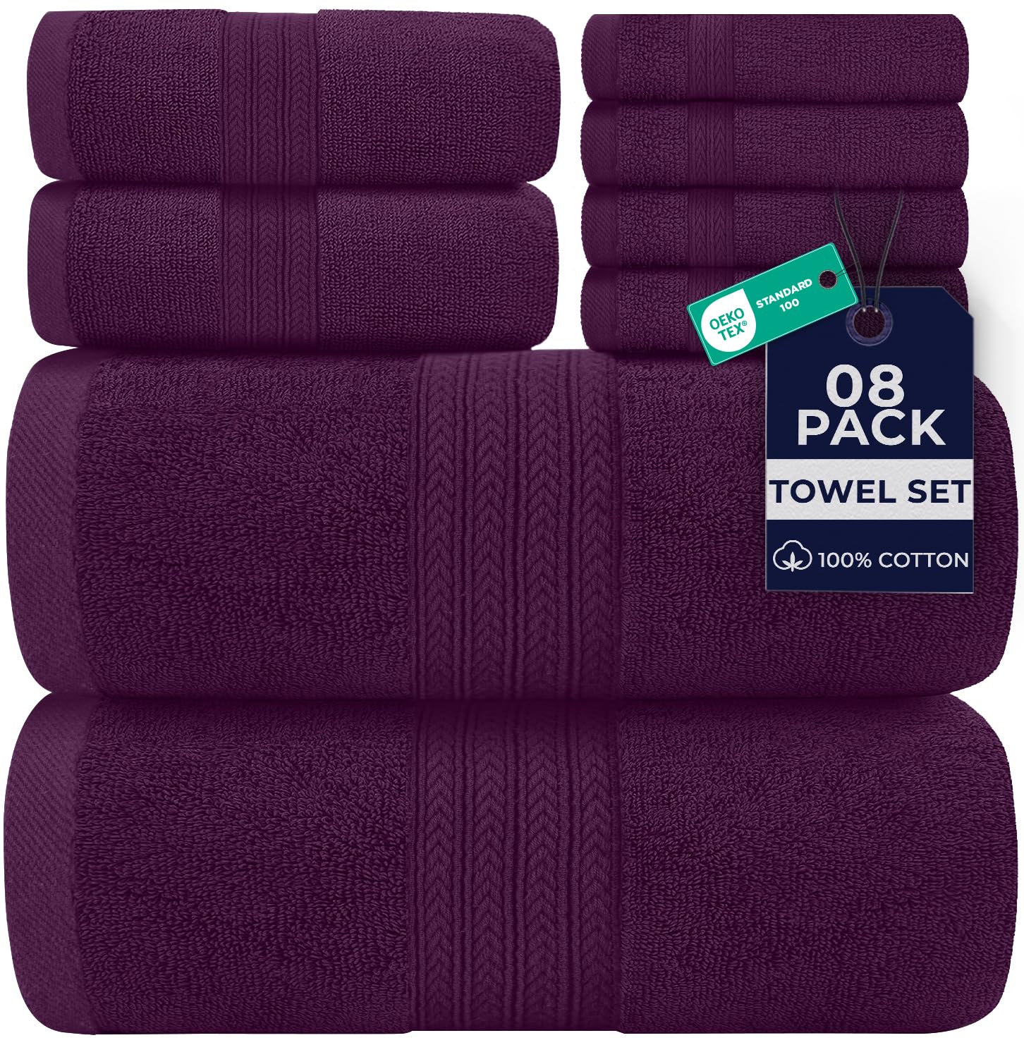 DAN RIVER 8 Piece Luxury Bath Towels for Bathroom, Towel Set, Purple