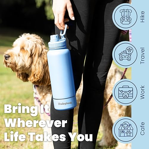 Miniatura 4 de Botella de agua para perros amantes de los perros, botella de agua de acero inoxidable de 32 onzas con aislamiento de doble pared con cuenco