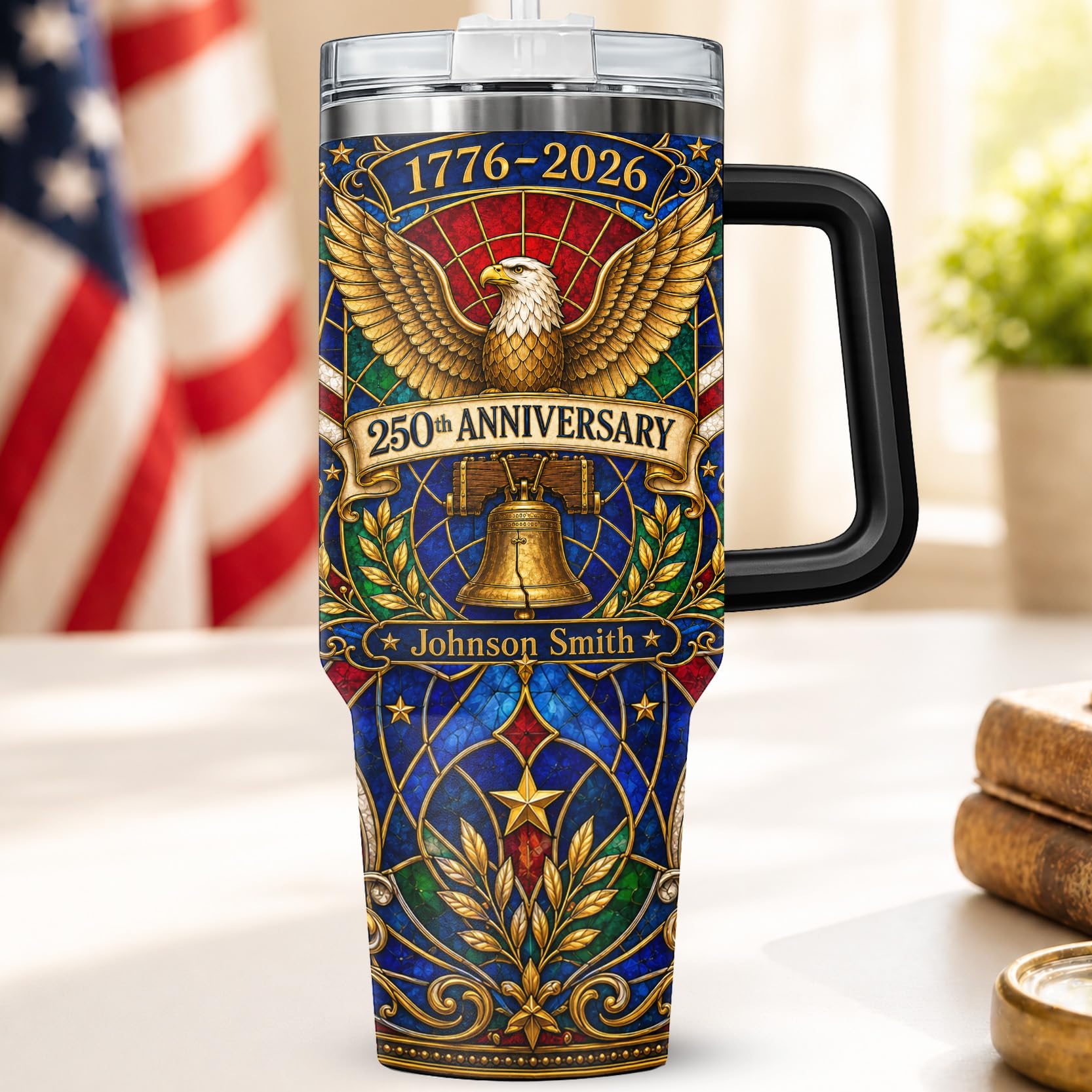 Personalized 250th Anniversary Of America Tumbler - Custom Patriotic USA Flag 1776-2026 Gifts - US Eagle Freedom Cup 40oz A4 - American Independence Celebration Gifts For Men Women