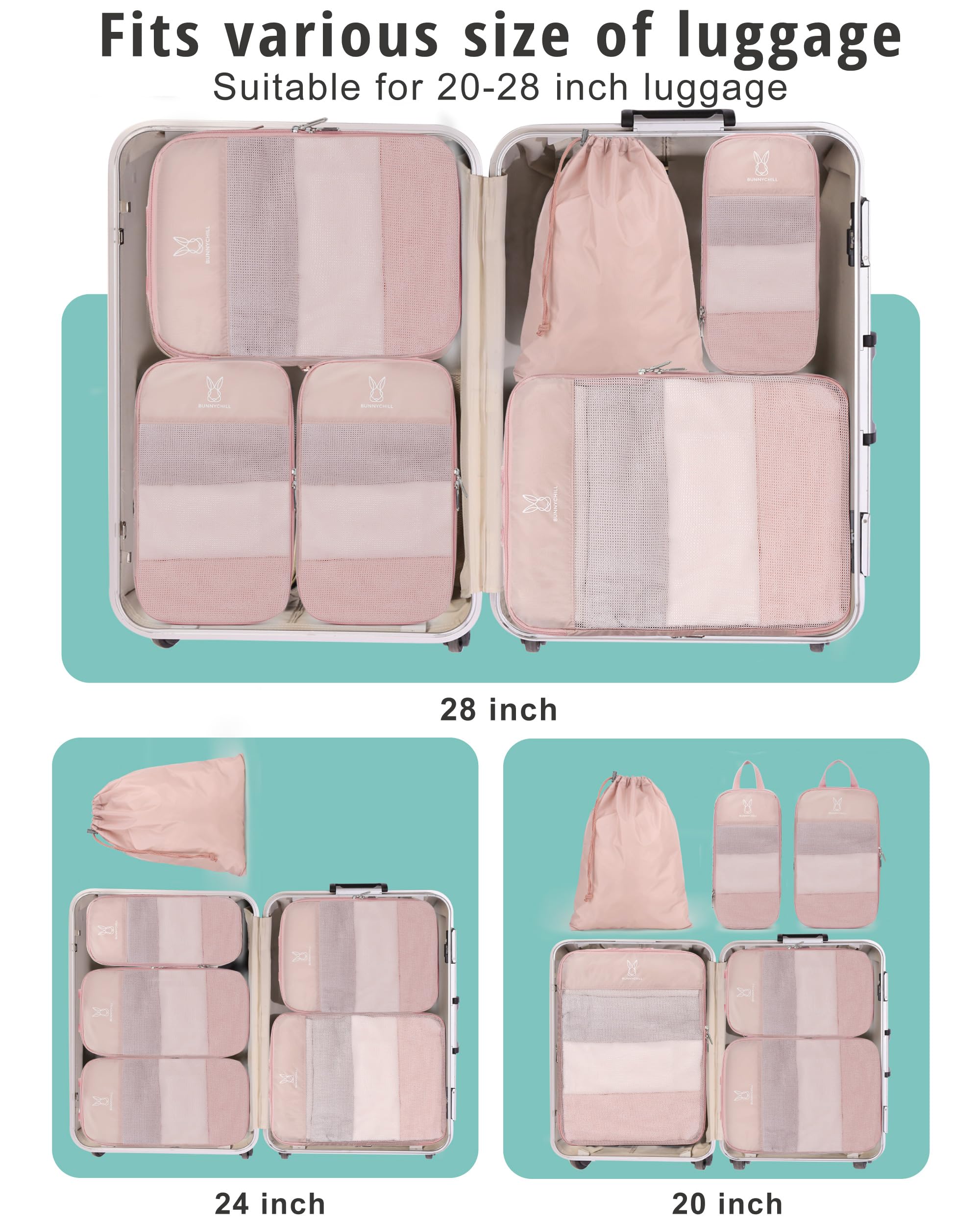Set di 6 cubi espandibili a compressione per valigie, organizer da viaggio leggero e comprimibile per valigie, set di borse da viaggio essenziali da viaggio per donne