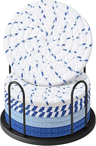 Miniatura 14 de Juego de 6 posavasos para bebidas, cerveza, café, posavasos para bebidas, piedra absorbente con soporte, posavasos de cerámica estilo mármol para