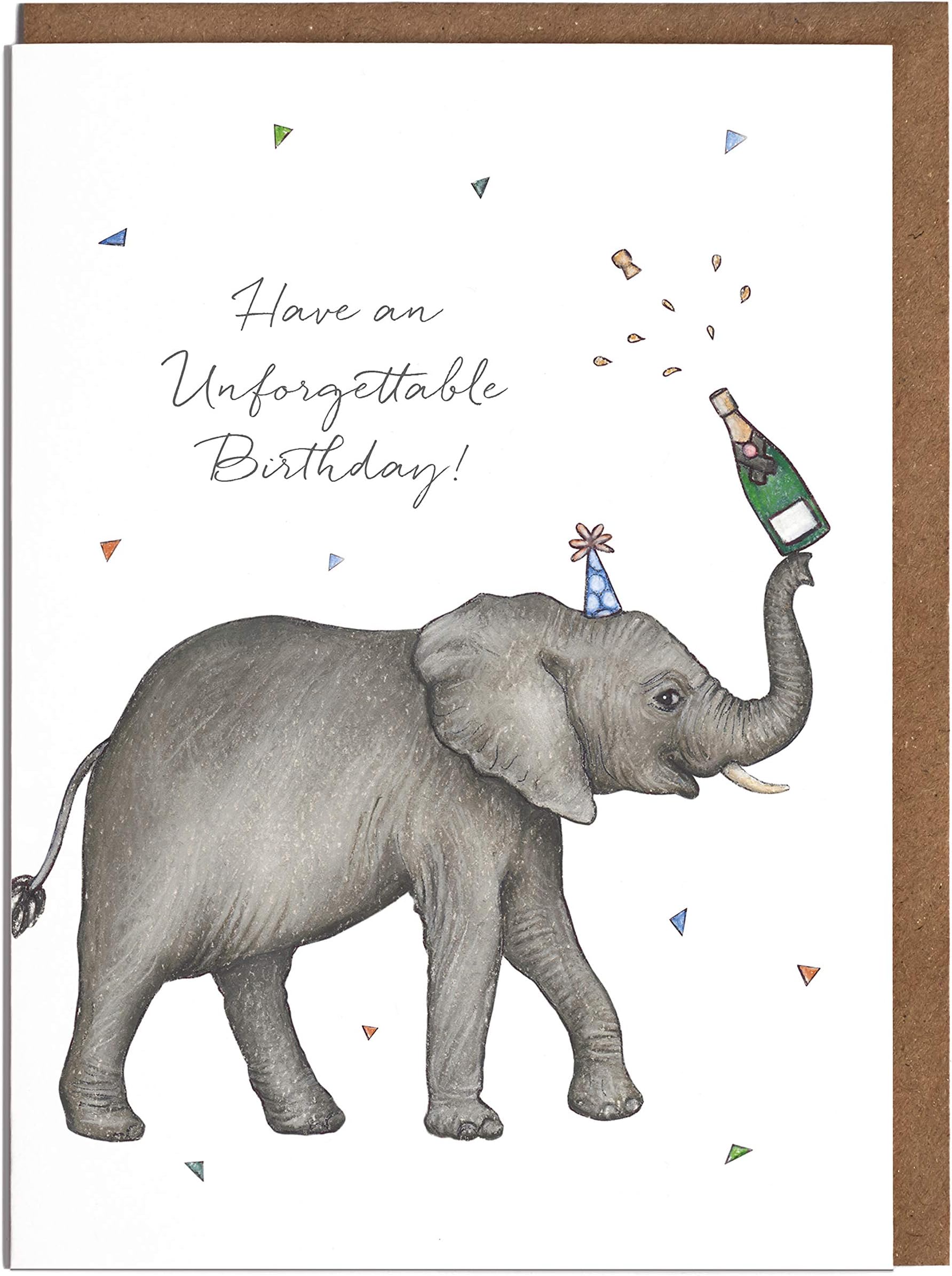 Bug Art Elephant & Balloons Greeting Card - Foil Embossed Blank Card With Envelope