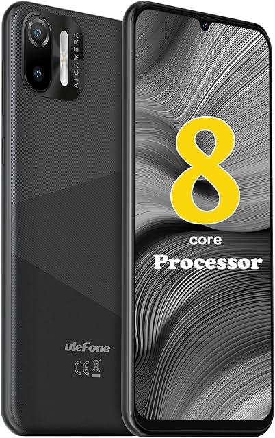 Ulefone SIM-Free & Unlocked Mobile Phones, Note 6P Smartphone, 4G Dual SIM Unlocked Phone, 32GB ROM/128GB Extension, Triple Card Slots, Octa-core, 6.1 inch HD+ Display, Android 11, Face ID, Black