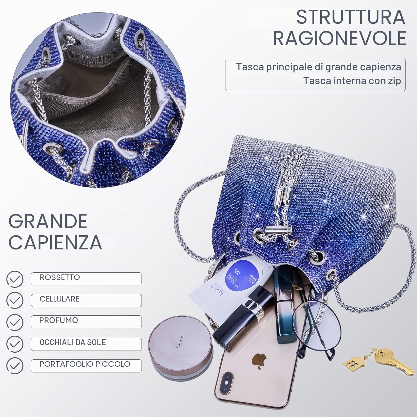 TOPALL Pochette Donna Elegante,Brillantini Strass Glitter Pochette e Clutch Donna,Borsa Donna da Sera Piccola Borsette Brillantinata con. Glitter/Matrimonio/Festa/Bar/Modo