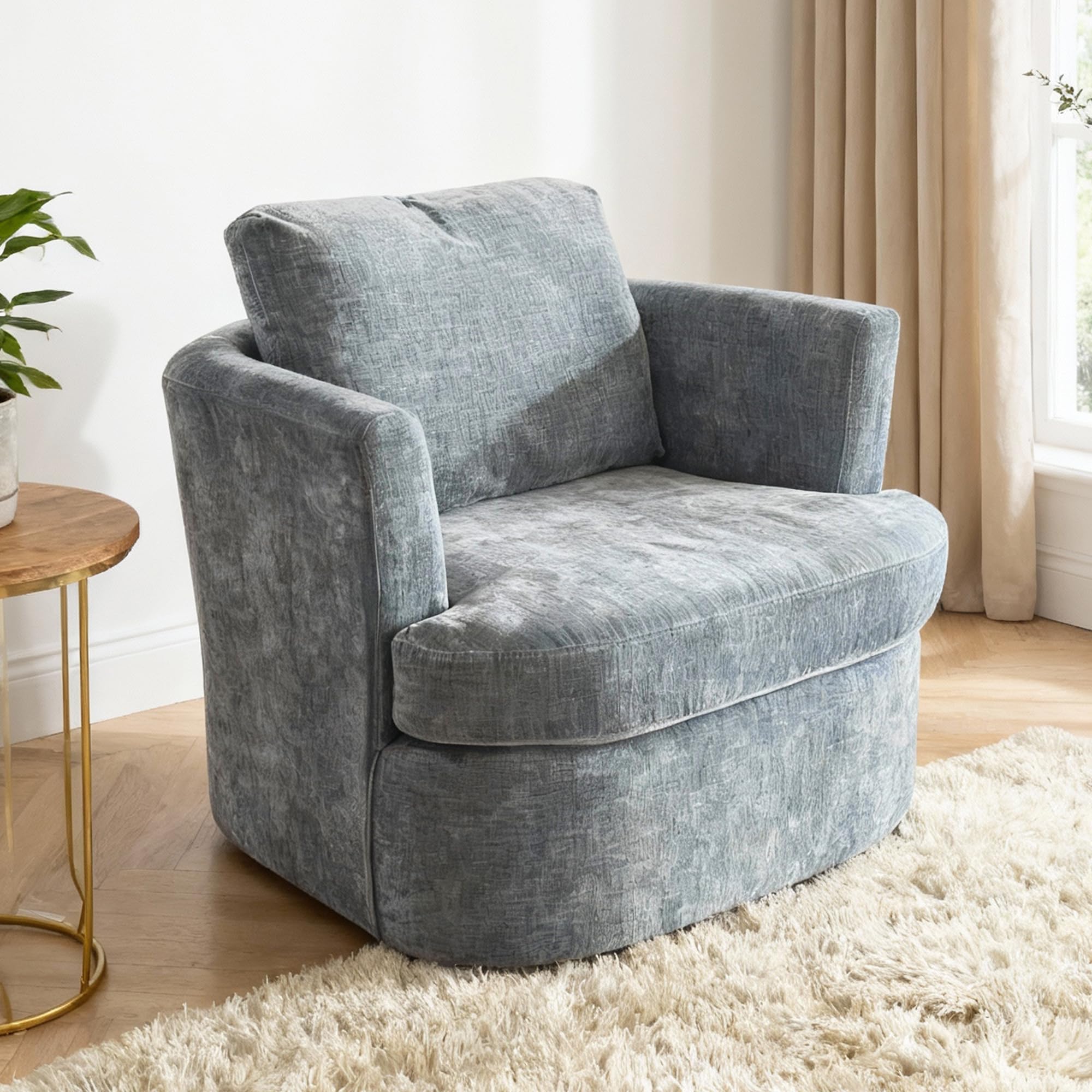 BonVache Sedia Girevole in Peluche, Poltrona Relax Girevole 360°, con Schienale a Forma di U e Seduta Imbottita, Adatta per Soggiorno, Camera da Letto e Ufficio, Blu