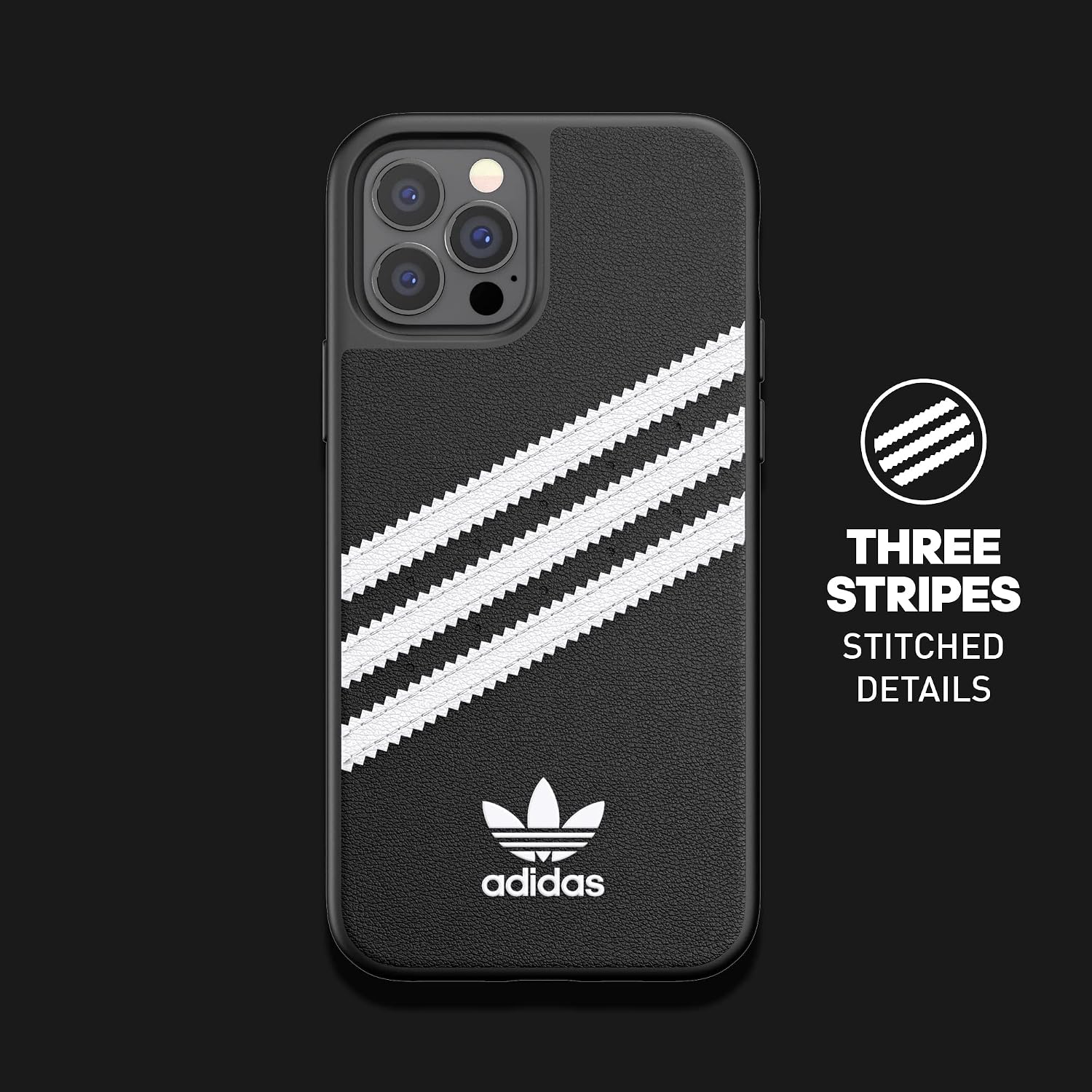 ADIDAS iPhone 12/12 Pro Black/White Originals Molded Phone Case, iPhone Case, Drop-Resistant Phone