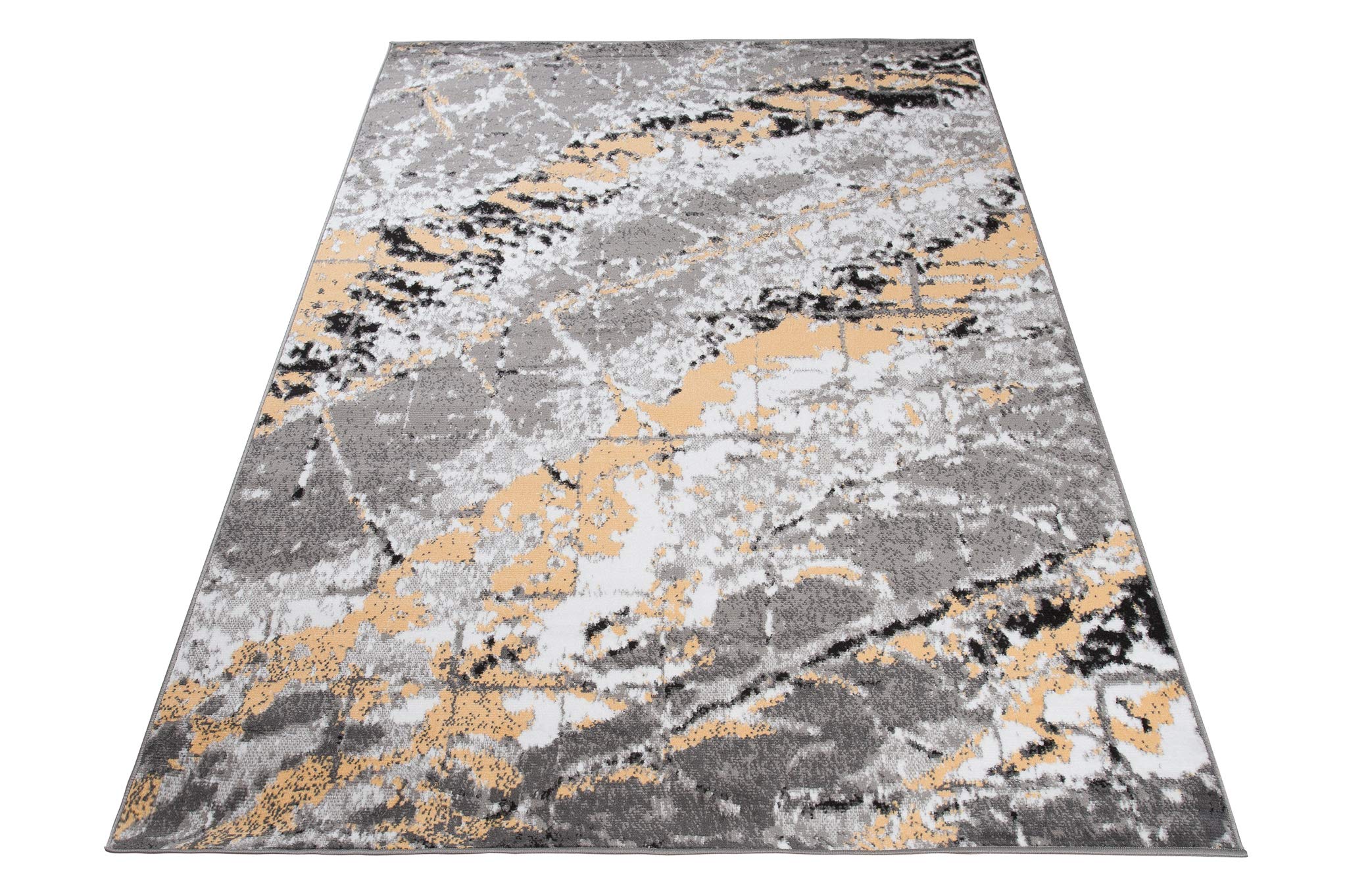TAPISO Maya Teppich Kurzflor Gelb Grau Creme Meliert Streifen 120 x 170 cm | Modern Splash Design Verwischt Wohnzimmer Schlafzimmer oeko-tex