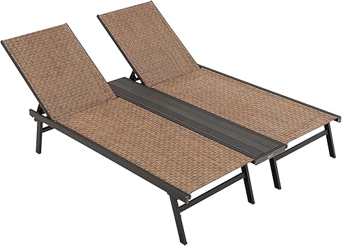COSTWAY Patio 2-Persona Chaise Lounge Chair 6-Posición Trasera Ajuste Panel Medio