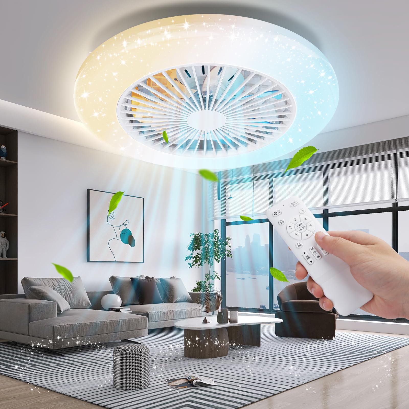 Aigostar Ventilador de Techo con Luz y Mando a Distancia, Plafón LED Silencioso con Motor DC de Bajo Consumo, Brillo y Color Ajustable, Temporizador, para Dormitorio y Cocina, Blanco