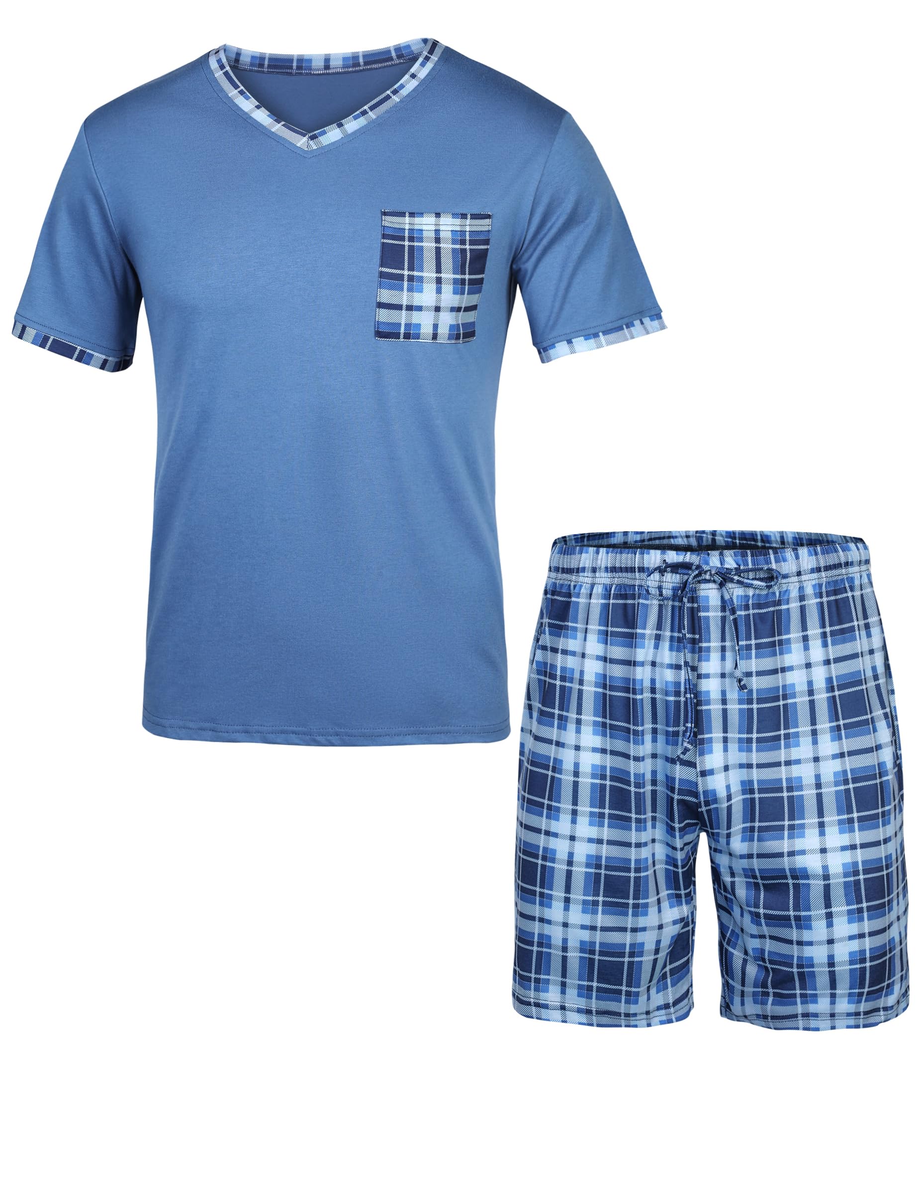 Aseniza Pijamas Hombre Verano de Algodón Pijama Corto Hombre con Camiseta y Pantalones Cortos Conjunto de Pijama para Hombre