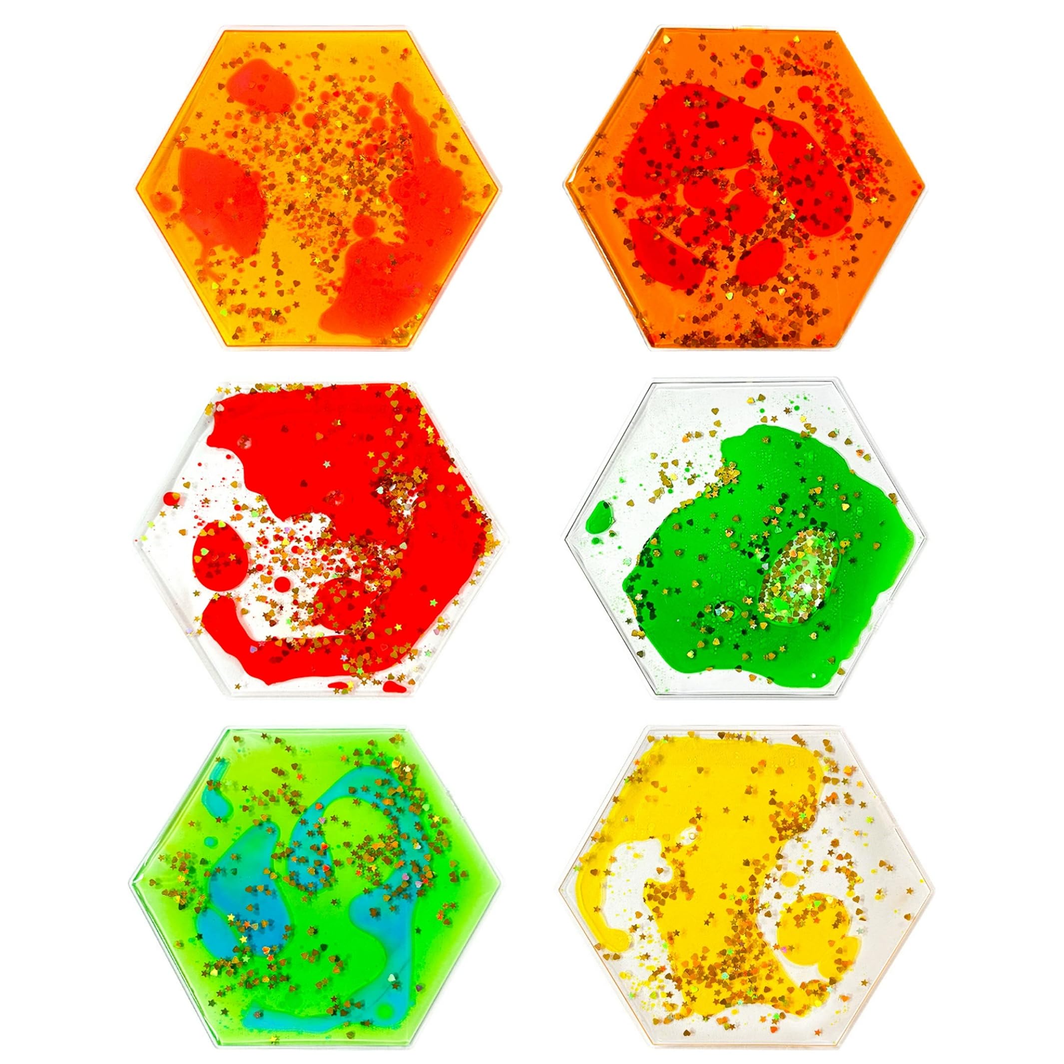 Temeemeg Sensory Tiles - 6 Pack Hexagon Liquid Sensory Fidget Toys With Glitter Colorful Geometric For Kids Boxed Kit 2 — image 1