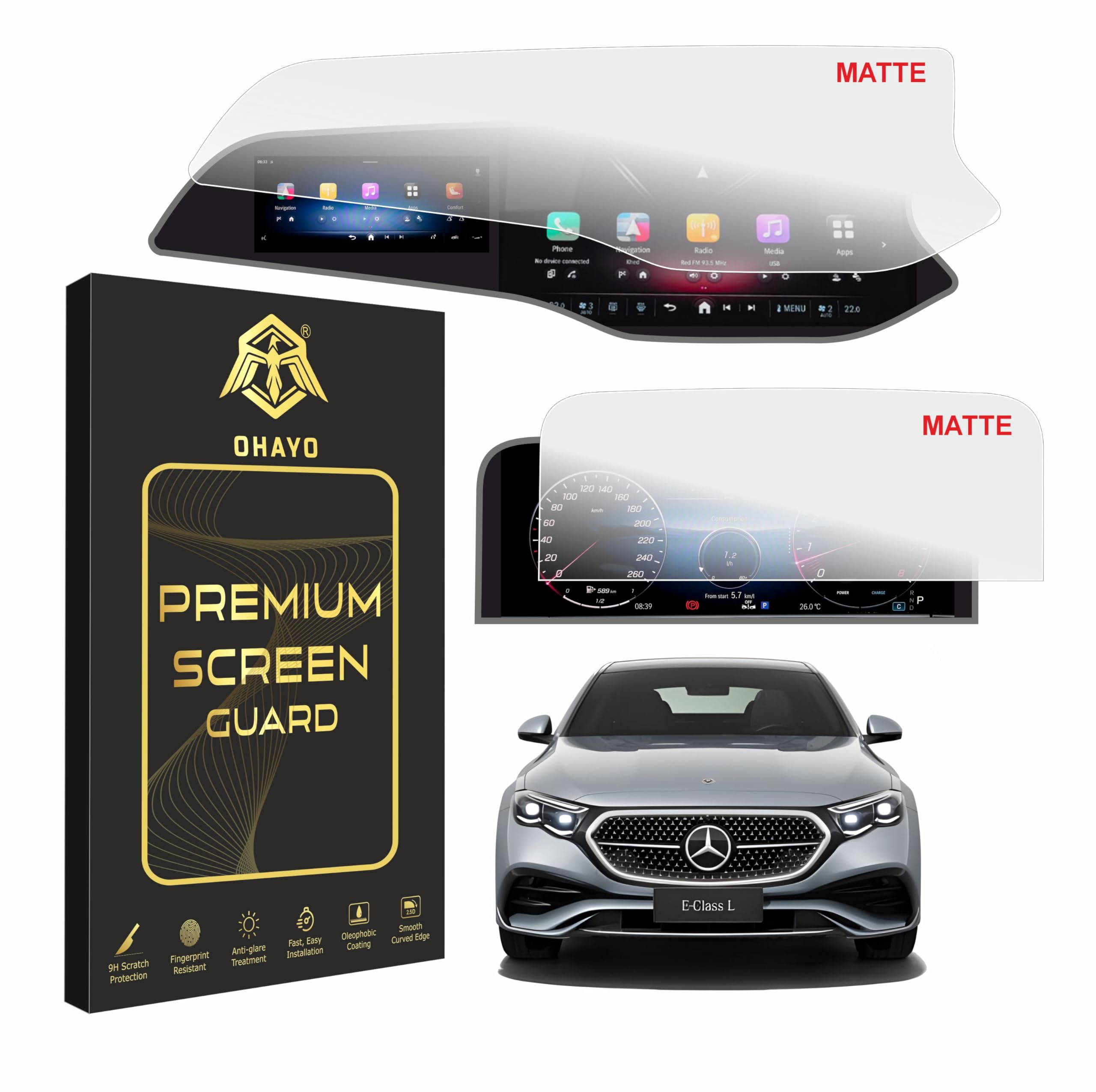 OHAYO Screen Protector for Mercedes-Benz E-Class 2024 & 2025 | Compatible with 14.4 Inch Infotainment Display & 12.3 Inch Instrument Cluster | Not Tempered Screen Protector | 9H Hardness Military Strength Scratch Resistant Anti-Glare HD Clear Bubble Free Full Coverage Car Display Protection Film-image-34