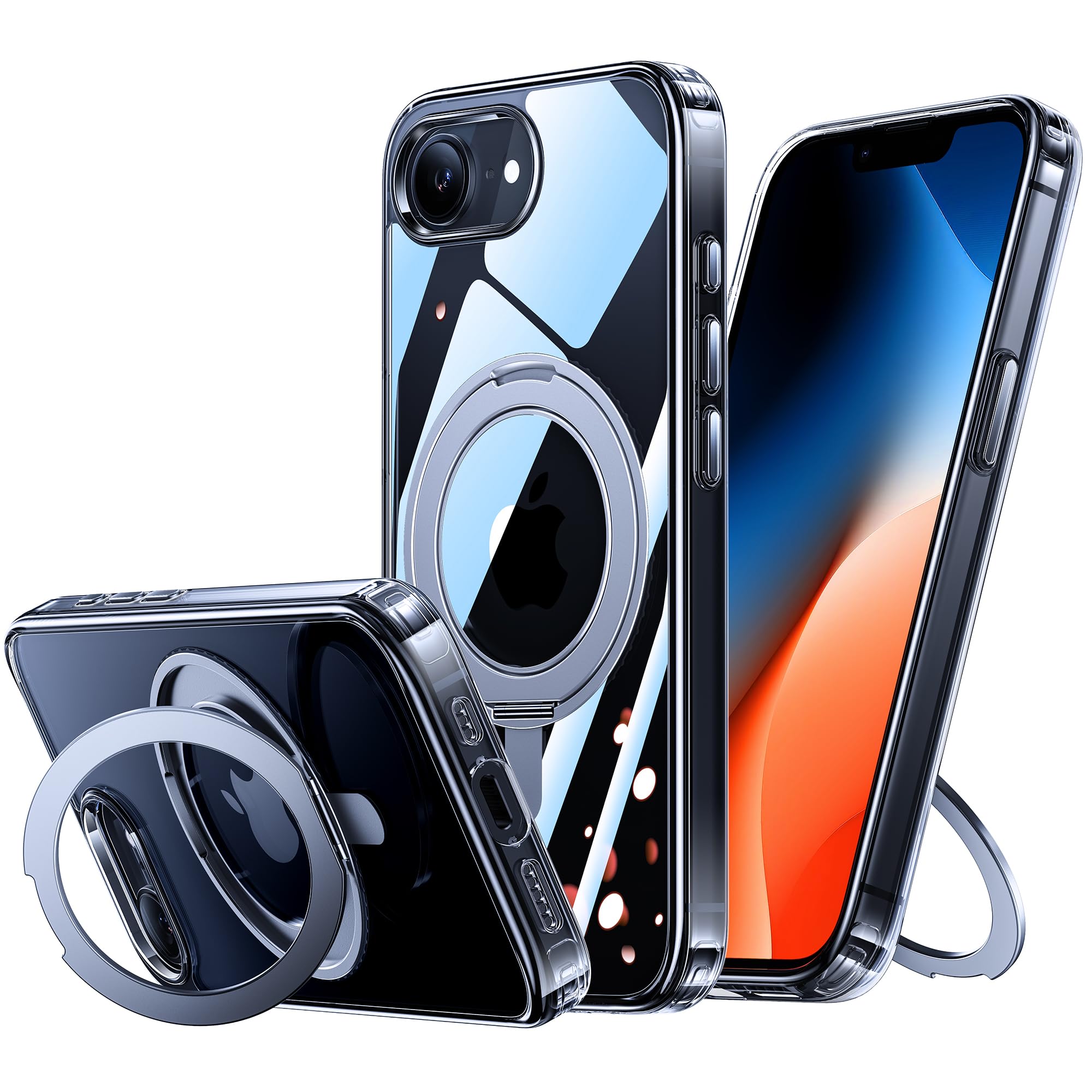 NIMASO iPhone 17e/16e用ケースMagSafe対応 360°回転スタンド 防黄变 耐衝撃 アイフォン17e用 6.1インチ クリア