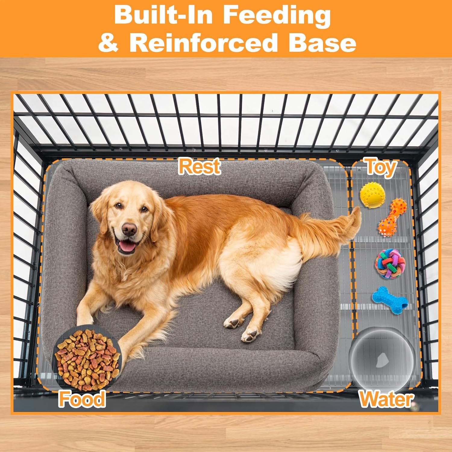 Homey Pet Heavy Duty Dog Crates for Large Dogs, 47 Inch Stackable Large Dog Crate Cage with 4 Wheels, 2 Removable Trays and Grids, 2 Bowls, Multi Locks Strong & Solid Escape Proof Dogs Kennel Indoor