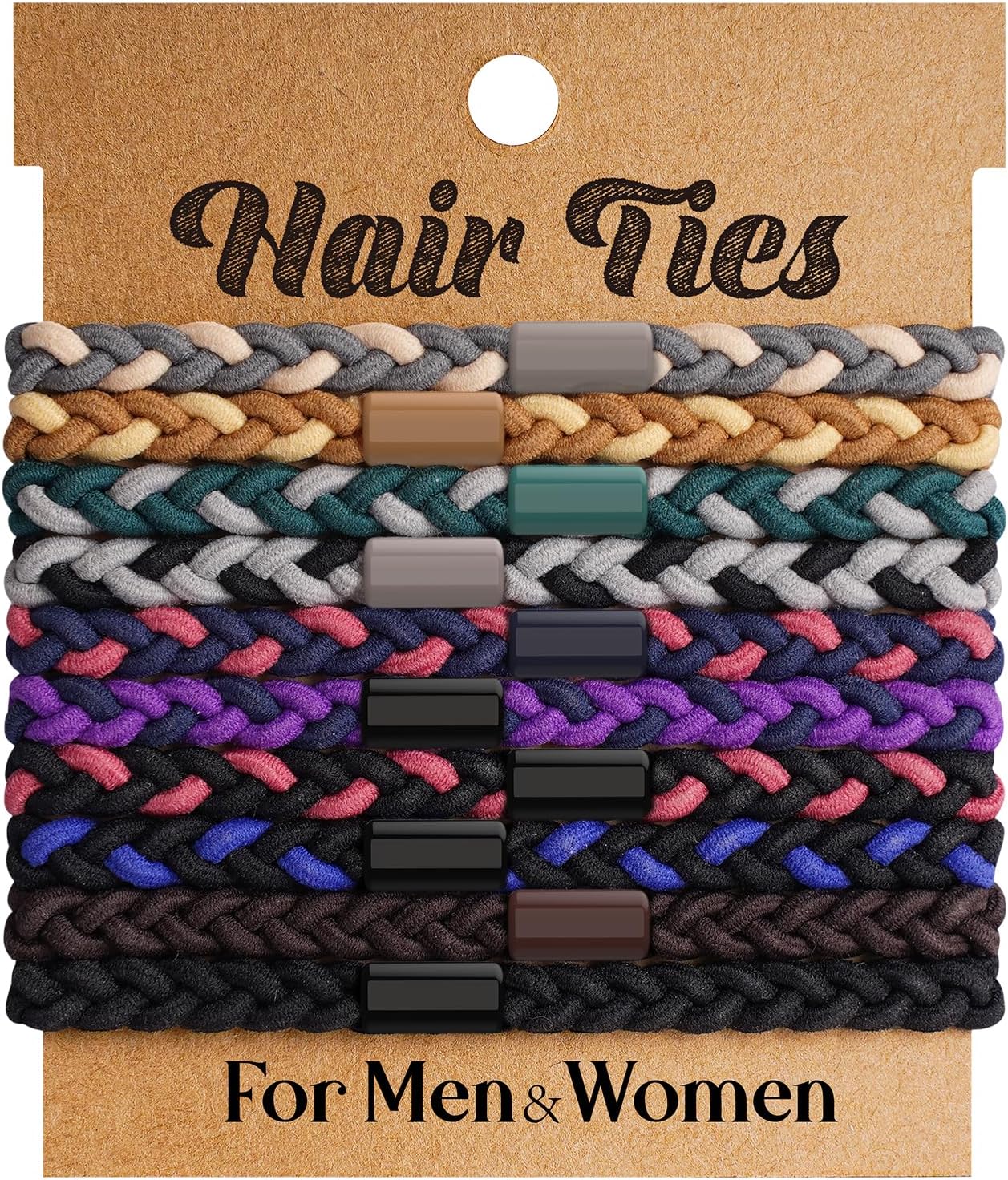 EasYoung 10pcs Braided Mens Hair Ties for Guys, for Buns Curly Thick Dense Hair Elastic Hair Ties For Men & Women, No Crease Hair Coils Men with Long Hair