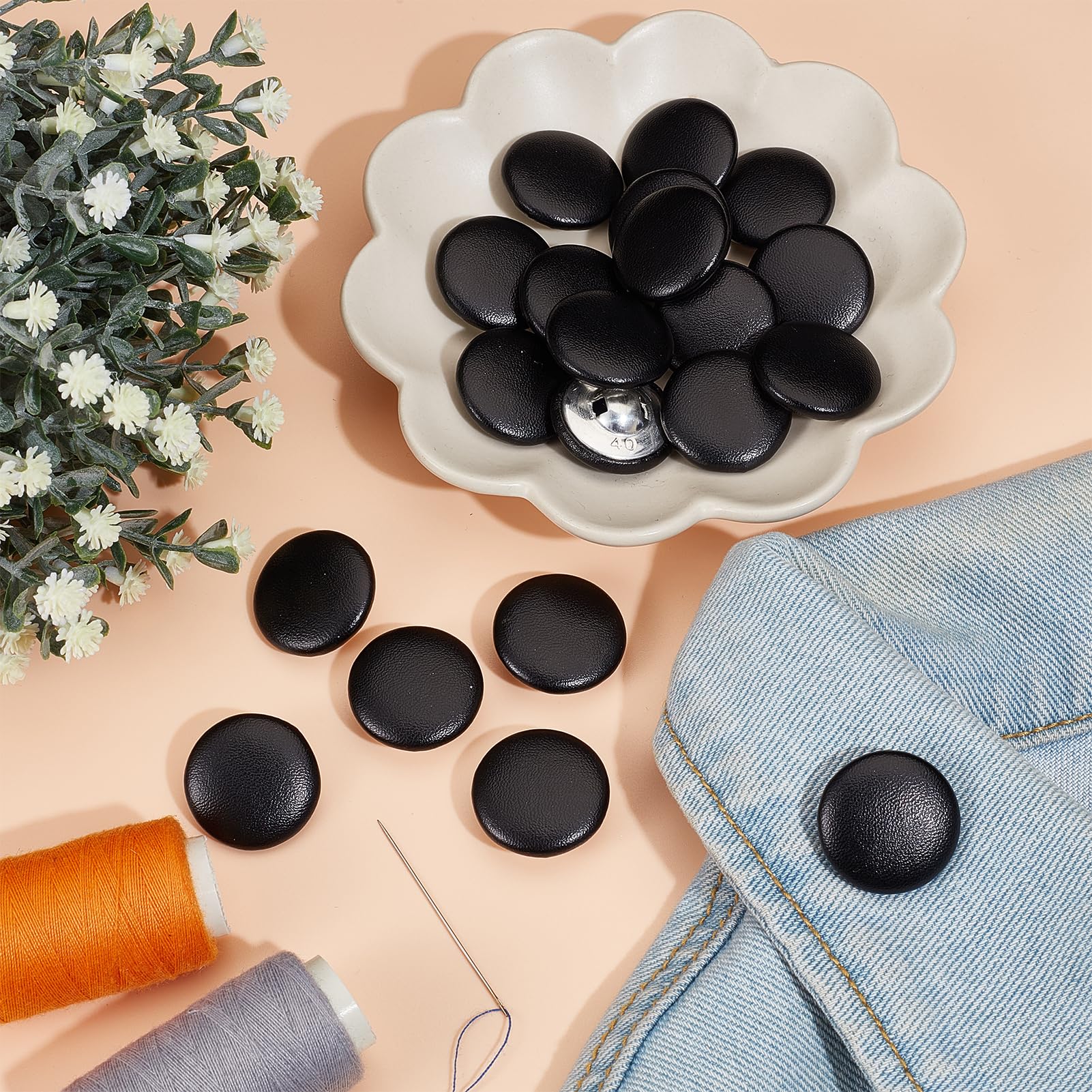 NICENEEDED – 20 Stück Graue Knöpfe Mit Lederlook, 25 Mm, Zum Aufnähen Auf Möbel, Kleidung & DIY-Projekte